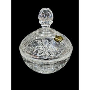 Zajecar Yugoslavia 24% Lead Crystal Bowl w/ Lid Candy Dish Trinket Vanity Vtg